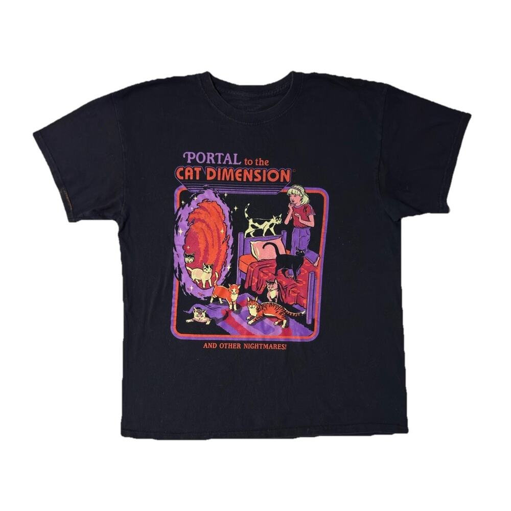 Portal to the Cat Dimension Black T-Shirt Other Nightmares Steven Rhodes Men's L